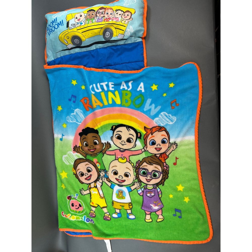 Cocomelon Toddler Nap Mat Cute As A Rainbow JJ School Bus Blue Green Orange